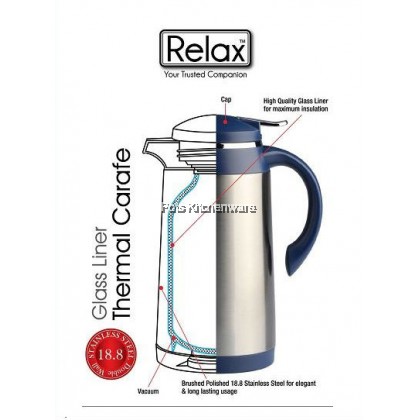 Relax Stainless Steel 18.8/SUS304 Vacuum Flask Glass Interior Thermal Jug Thermos Carafe Keep Warm Cold Bekas Minuman Tahan Panas 保温水壶 - D4100M