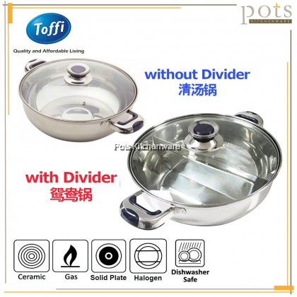 Toffi Stainless Steel 2 in 1 Induction Steamboat Pot Shabu Hot Pot Periuk Steamboat 不锈钢鸳鸯火锅 - B2800