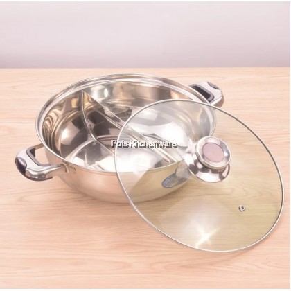 Toffi Stainless Steel 2 in 1 Induction Steamboat Pot Shabu Hot Pot Periuk Steamboat 不锈钢鸳鸯火锅 - B2800
