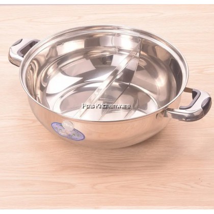 Toffi Stainless Steel 2 in 1 Induction Steamboat Pot Shabu Hot Pot Periuk Steamboat 不锈钢鸳鸯火锅 - B2800