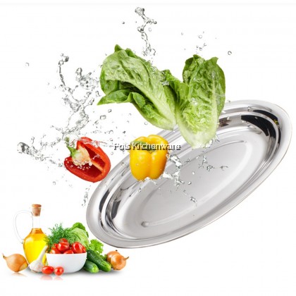Toffi High Quality Stainless Steel Steam Fish Oval Plate Pinggan Bujur Kukus Ikan 椭圆蒸鱼盘- K8000