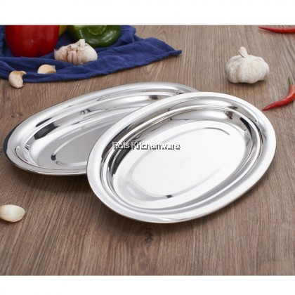 Toffi High Quality Stainless Steel Steam Fish Oval Plate Pinggan Bujur Kukus Ikan 椭圆蒸鱼盘- K8000