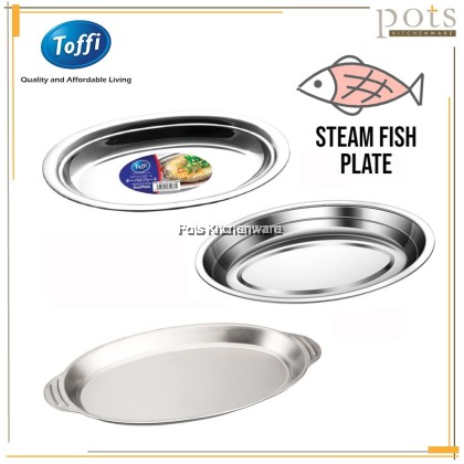 Toffi High Quality Stainless Steel Steam Fish Oval Plate Pinggan Bujur Kukus Ikan 椭圆蒸鱼盘- K8000