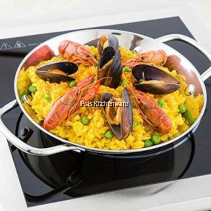 Toffi Stainless Steel Rice Serving Pan Spain Seafood Paella Pan Hot Pot Serving Dish - C6322M