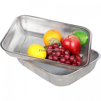 Toffi Stainless Steel Rectangular Colander Strainer Vegetable Fruit Washing Basket Sink Strainer - K2929M