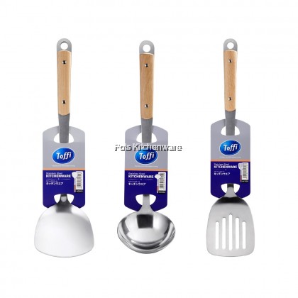 Toffi Stainless Steel Turner Slotted Turner Ladle Senduk Sup Sudip Goreng 不锈钢锅铲汤勺 - K0300M