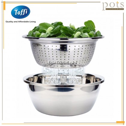 Toffi Thickened High Quality Stainless Steel Vegetable Fruits Washing Strainer Colander with Bowl Basin 不锈钢洗菜盆米筛盆 - K4420M