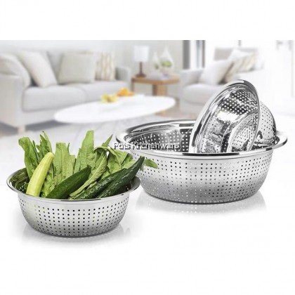 Toffi Thickened High Quality Stainless Steel Vegetable Fruits Washing Strainer Colander with Bowl Basin 不锈钢洗菜盆米筛盆 - K4420M