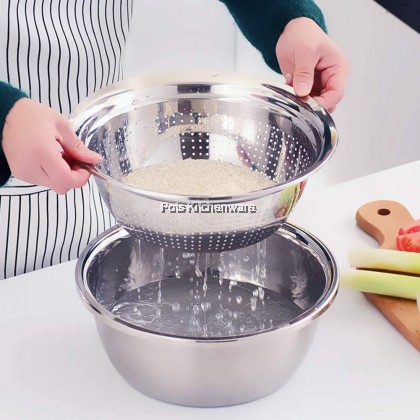 Toffi Thickened High Quality Stainless Steel Vegetable Fruits Washing Strainer Colander with Bowl Basin 不锈钢洗菜盆米筛盆 - K4420M