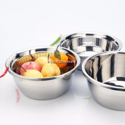 Toffi Thickened High Quality LARGE SIZE Stainless Steel Vegetable Fruits Washing Strainer Colander with Bowl Basin 不锈钢洗菜盆米筛盆 - K4430M