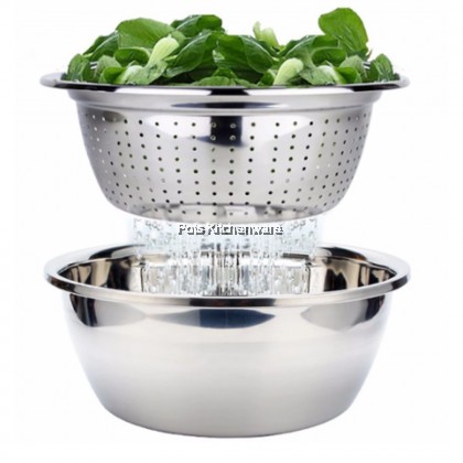 Toffi Thickened High Quality LARGE SIZE Stainless Steel Vegetable Fruits Washing Strainer Colander with Bowl Basin 不锈钢洗菜盆米筛盆 - K4430M