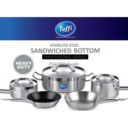 LARGE SIZE Toffi Stainless Steel Heavy Duty Sandwich Bottom Saucepan Milk Pot with Cover Periuk 不锈钢汤汁锅牛奶锅 (26cm/28cm/30cm) - C8726L