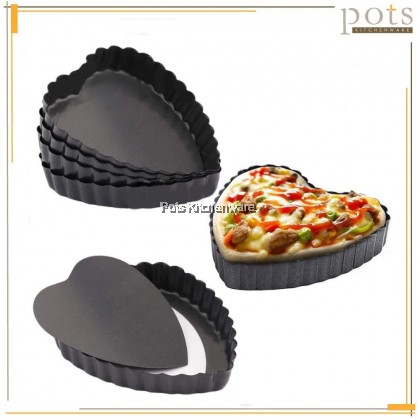 Non-stick Heart Shape Fix-based Loose-based Tart Pan Pizza Cake Pie Baking Pan Mould Loyang Bentuk Hati 心形披萨塔派模型 - NS81M