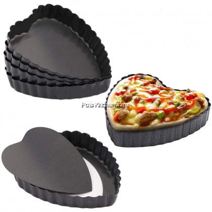 Non-stick Heart Shape Fix-based Loose-based Tart Pan Pizza Cake Pie Baking Pan Mould Loyang Bentuk Hati 心形披萨塔派模型 - NS81M