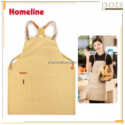 Homeline Beige Cotton Canvas Chef Barista Waiter Apron Leather Straps 厨房服务员围裙 - L0380 Homeline Beige Cotton Canvas Chef Barista Waiter Apron Leather Straps 厨房服务员围裙 - L0380
