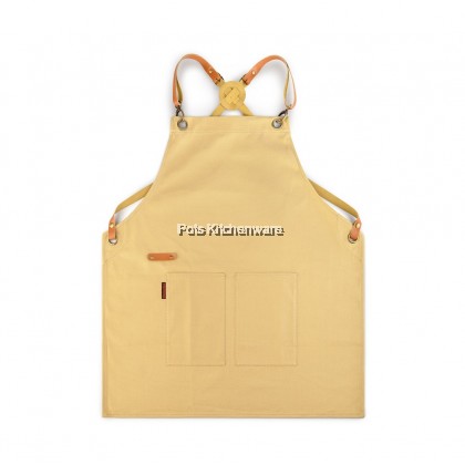 Homeline Beige Cotton Canvas Chef Barista Waiter Apron Leather Straps 厨房服务员围裙 - L0380 Homeline Beige Cotton Canvas Chef Barista Waiter Apron Leather Straps 厨房服务员围裙 - L0380