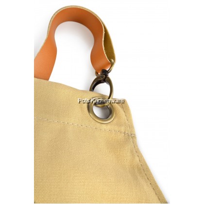Homeline Beige Cotton Canvas Chef Barista Waiter Apron Leather Straps 厨房服务员围裙 - L0380 Homeline Beige Cotton Canvas Chef Barista Waiter Apron Leather Straps 厨房服务员围裙 - L0380