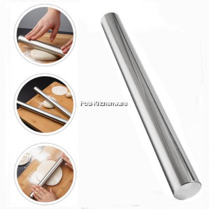 25cm Stainless Steel Rolling Pin Pizza Dough Roller Metal Rolling Pin 不锈钢擀面棍 - SS961
