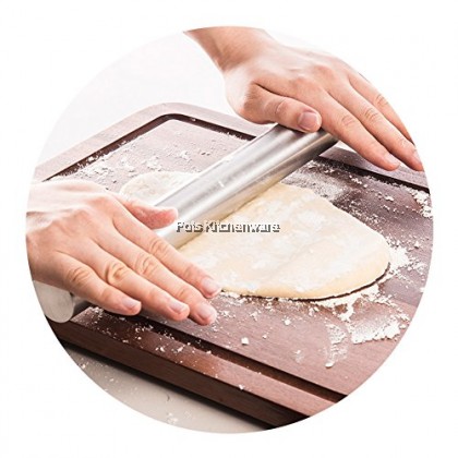 25cm Stainless Steel Rolling Pin Pizza Dough Roller Metal Rolling Pin 不锈钢擀面棍 - SS961