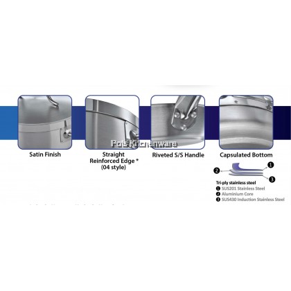 Toffi Stainless Steel Heavy Duty Sandwich Bottom Saucepan Milk Pot with Cover Periuk 不锈钢汤汁锅牛奶锅 - C8616M