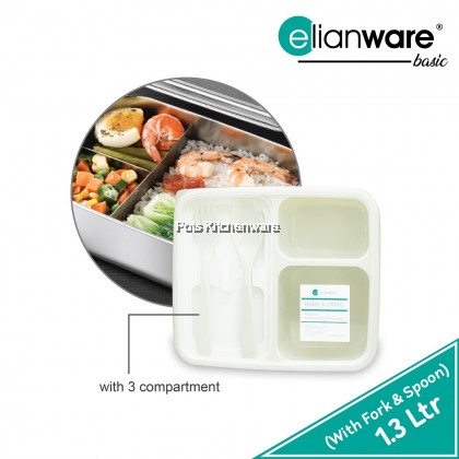 Elianware 3 Compartment BPA Free Plastic Lunch Box with Cutlery Bekas Makanan Plastik 外带餐盒 - E1229 Elianware 3 Compartment BPA Free Plastic Lunch Box with Cutlery Bekas Makanan Plastik 外带餐盒 - E1229