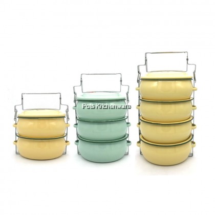 Penguin Brand Enamel Thick Tiffin Carrier Food Container Tingkat Nasi Mangkuk 手提多层餐盒饭盒 - IR169M