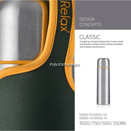 RELAX SUS304 Stainless Steel Classic Thermal Flask 350ml 500ml 750ml 1000ml - D2000
