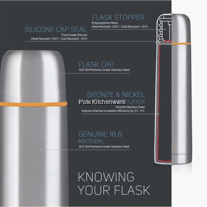 RELAX SUS304 Stainless Steel Classic Thermal Flask 350ml 500ml 750ml 1000ml - D2000