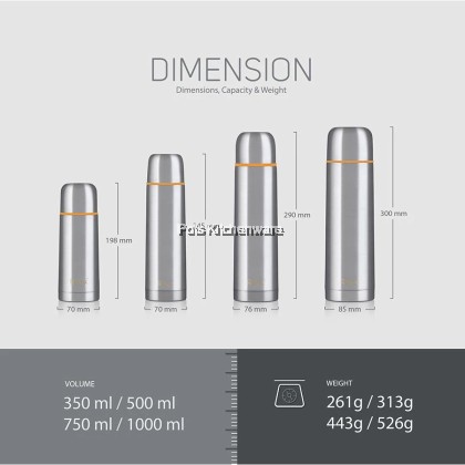 RELAX SUS304 Stainless Steel Classic Thermal Flask 350ml 500ml 750ml 1000ml - D2000