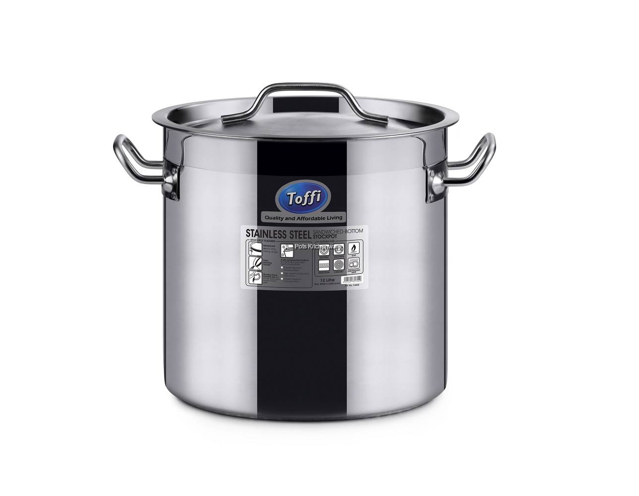 Toffi Stainless Steel Heavy Duty Sandwiched Bottom Stockpot Saucepot