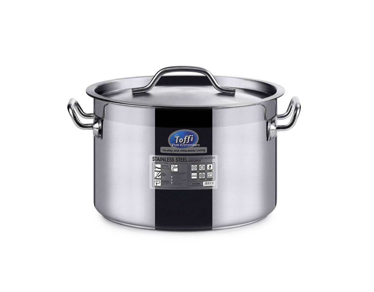 Toffi Stainless Steel Heavy Duty Sandwiched Bottom Stockpot Saucepot