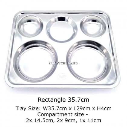 Toffi Stainless Steel 304 Compartment Fast Food Canteen Dish Roti Canai Nasi Kandar Plate Hospital Tray - B6000