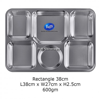 Toffi Stainless Steel 304 Compartment Fast Food Canteen Dish Roti Canai Nasi Kandar Plate Hospital Tray - B6000