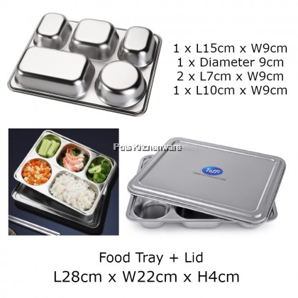 Toffi Stainless Steel 304 Compartment Fast Food Canteen Dish Roti Canai Nasi Kandar Plate Hospital Tray - B6000