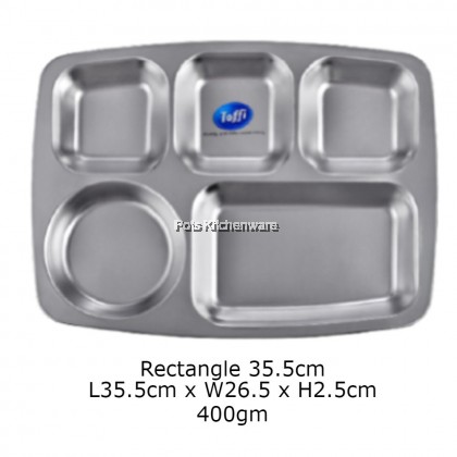 Toffi Stainless Steel 304 Compartment Fast Food Canteen Dish Roti Canai Nasi Kandar Plate Hospital Tray - B6000