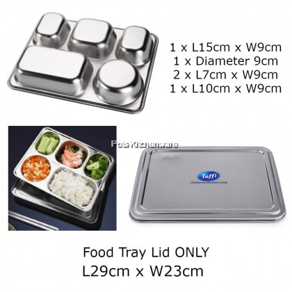 Toffi Stainless Steel 304 Compartment Fast Food Canteen Dish Roti Canai Nasi Kandar Plate Hospital Tray - B6000