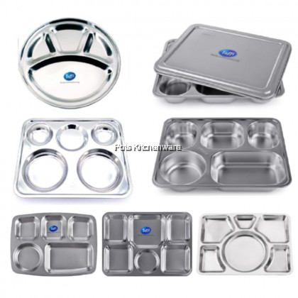 Toffi Stainless Steel 304 Compartment Fast Food Canteen Dish Roti Canai Nasi Kandar Plate Hospital Tray - B6000