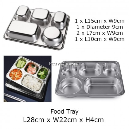 Toffi Stainless Steel 304 Compartment Fast Food Canteen Dish Roti Canai Nasi Kandar Plate Hospital Tray - B6000