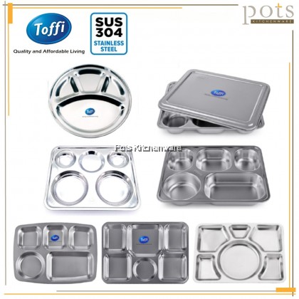 Toffi Stainless Steel 304 Compartment Fast Food Canteen Dish Roti Canai Nasi Kandar Plate Hospital Tray - B6000