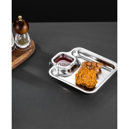 Toffi Stainless Steel 304 Compartment Fast Food Canteen Dish Roti Canai Nasi Kandar Plate Hospital Tray - B6000