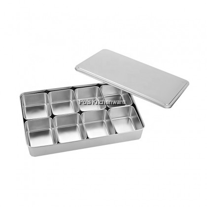Toffi Stainless Steel Compartment Condiment Spices Holder Dispenser Seasoning Box Container with Cover Bekas Rempah 不锈钢调味料收纳 - K4370