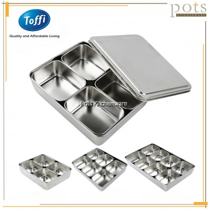Toffi Stainless Steel Compartment Condiment Spices Holder Dispenser Seasoning Box Container with Cover Bekas Rempah 不锈钢调味料收纳 - K4370