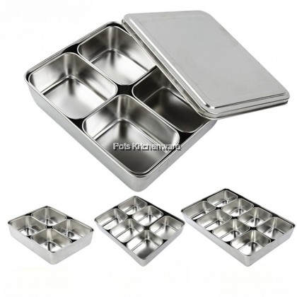 Toffi Stainless Steel Compartment Condiment Spices Holder Dispenser Seasoning Box Container with Cover Bekas Rempah 不锈钢调味料收纳 - K4370