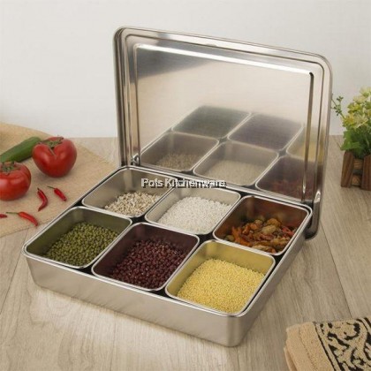 Toffi Stainless Steel Compartment Condiment Spices Holder Dispenser Seasoning Box Container with Cover Bekas Rempah 不锈钢调味料收纳 - K4370