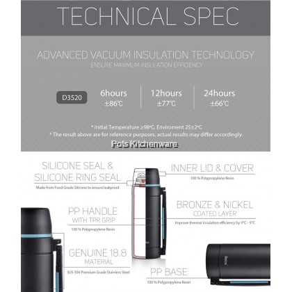 Relax 2000ml Stainless Steel SUS 304 Travelling Thermal Flask Thermos Bottle 大容量保温壶保温罐 - D3520