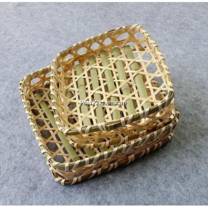 Handmade Bamboo Square Round Serving Wicker Basket Woven Snack Tray Steam Basket - BB508M