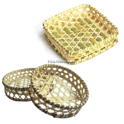 Handmade Bamboo Square Round Serving Wicker Basket Woven Snack Tray Steam Basket - BB508M