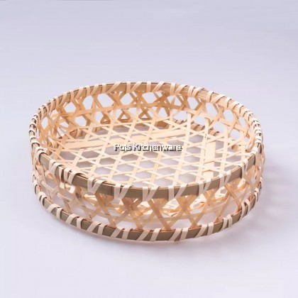 Handmade Bamboo Square Round Serving Wicker Basket Woven Snack Tray Steam Basket - BB508M