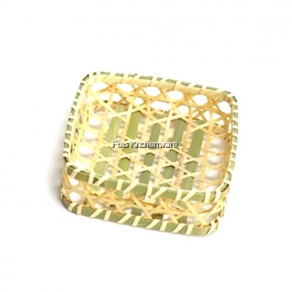 Handmade Bamboo Square Round Serving Wicker Basket Woven Snack Tray Steam Basket - BB508M