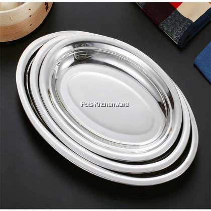 7 Sizes Stainless Steel 18/8 Oval Deep Fish Curry Dish Rice Plate - 18555M